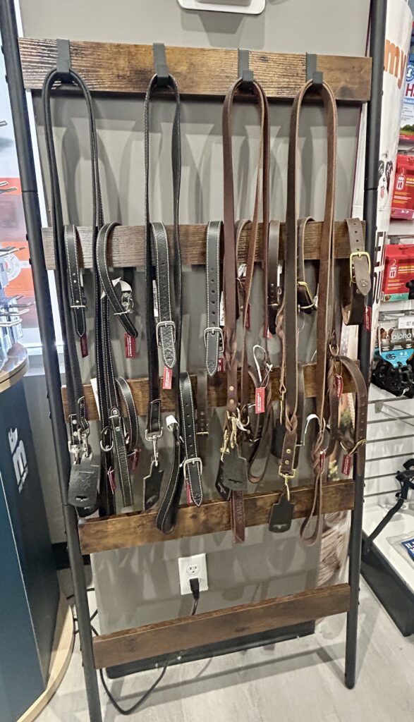 leashes on display in a retail store